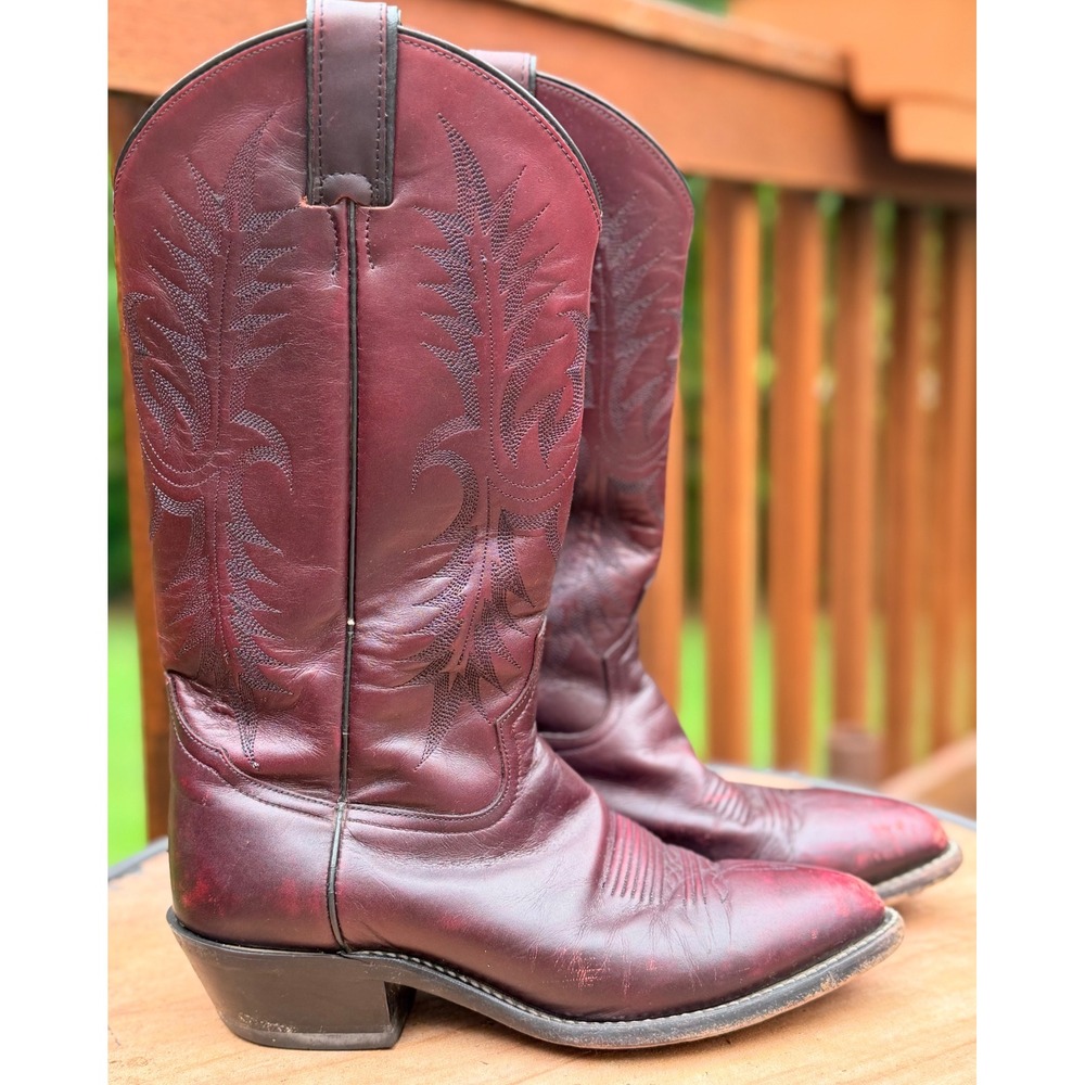 Tony Lama Womens Burgundy Leather Western Cowboy Boots Pointed Toe 7B Mexico